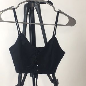 Black lace up crop top SMALL